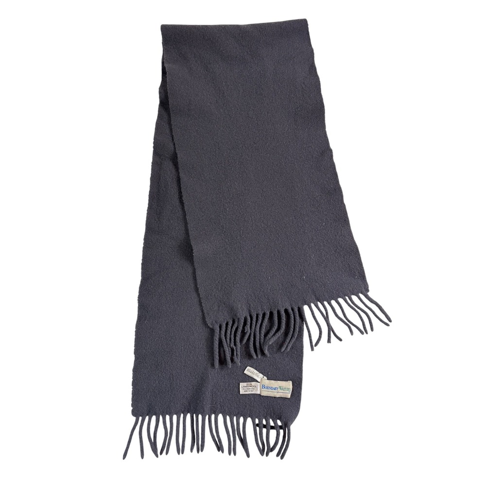 Boundary Waters Scarf Made in Italy 100% Lambswool Charcoal Gray Fringed Winter